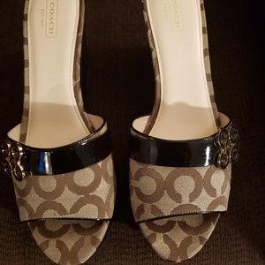 COACH Patent Leather Logo Wedge Sandal